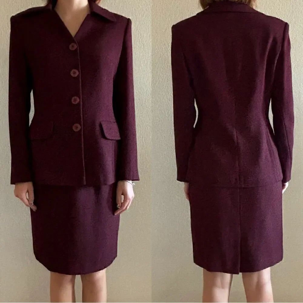 Vintage Welldress Wine Burgundy Suit Blazer and Skirt  Size M